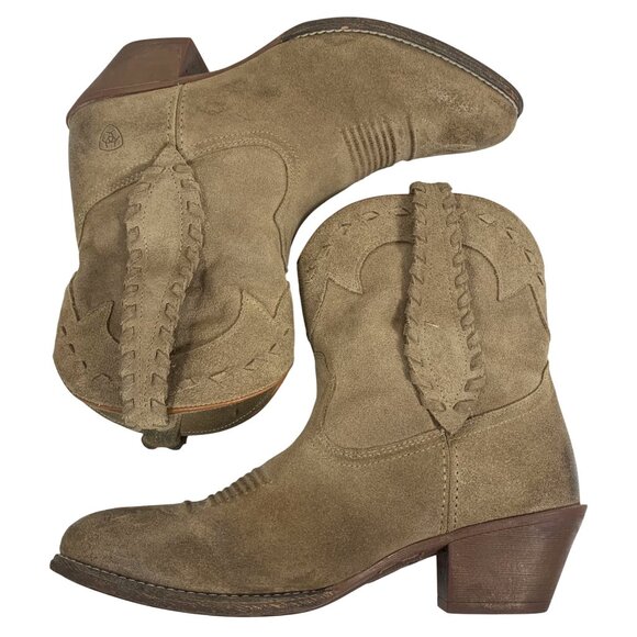 ARIAT Ladies Round Up Rianda Relaxed Shortie Western Boots Beige Suede 9.5B - Picture 4 of 11